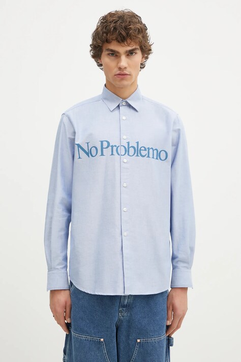 No Problemo koszula bawełniana Oxford Longsleeve Shirt męska kolor niebieski regular z kołnierzykiem klasycznym NP40101.02