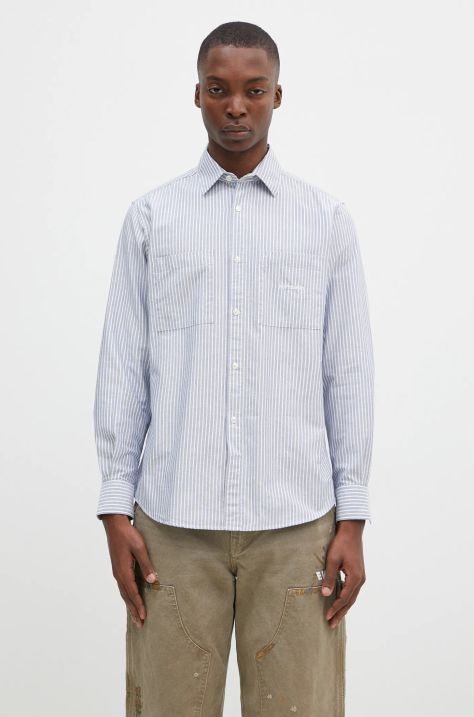 Bavlněná košile No Problemo Oxford Stripe Longsleeve Shirt modrá barva, regular, s klasickým límcem, NP40102.02