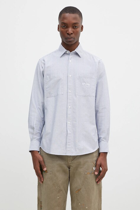 No Problemo cotton shirt Oxford Stripe Longsleeve Shirt men's blue color regular NP40102.02