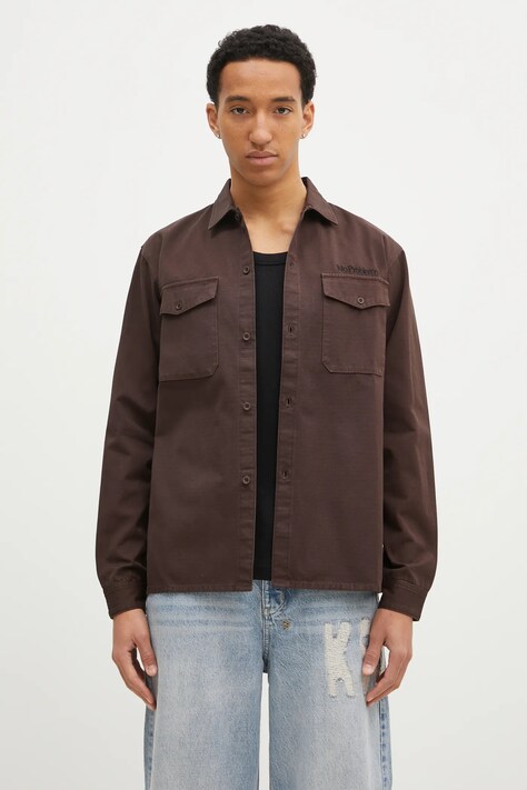 No Problemo koszula bawełniana Mini Problemo Longsleeve Work Shirt męska kolor brązowy relaxed z kołnierzykiem klasycznym NP40115.02