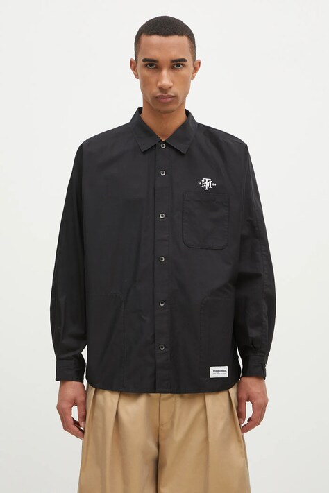 Bavlněná košile NEIGHBORHOOD Dolmansleeve Shirt Longsleeve černá barva, regular, s klasickým límcem, 242AQNH.SHM02