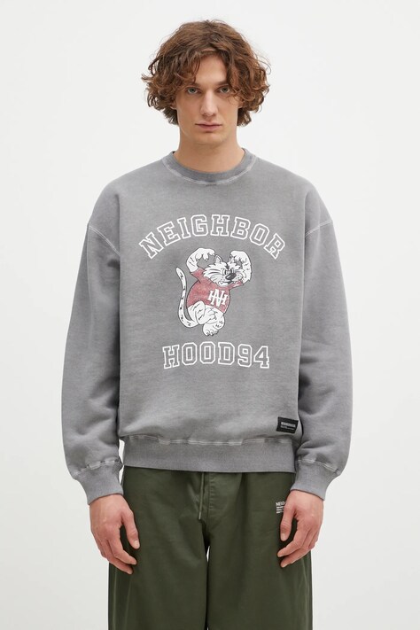 Хлопковая кофта NEIGHBORHOOD Pigment Dyed Sweat Shirt Longsleeve мужская цвет серый с принтом 242UNNH.CSM01