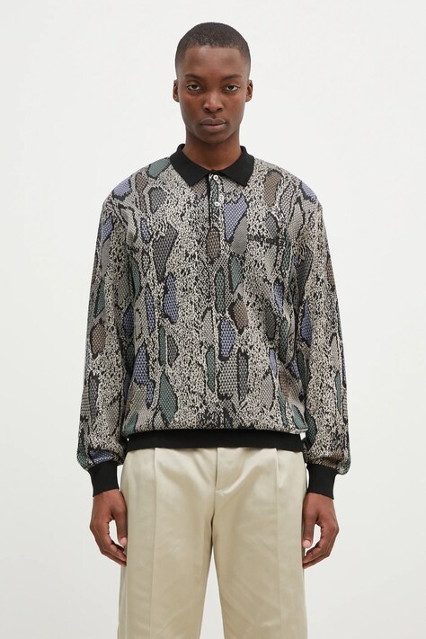 Wacko Maria sweter z domieszką jedwabiu Python Knit Polo Shirt kolor beżowy  24FW-WMK-KN14