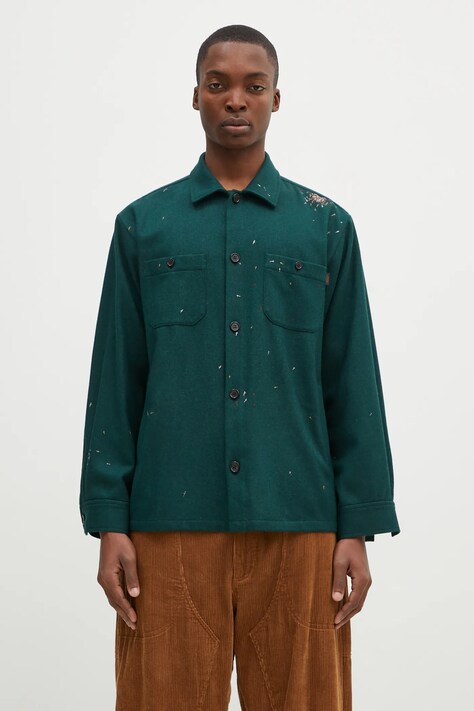Vlněná košile Undercover Shirt zelená barva, relaxed, s klasickým límcem, UC2D4405.1