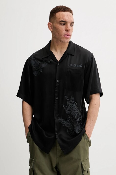 Maharishi cămașă Peace Dove Embroidered Shirt bărbați, culoarea negru, cu guler clasic, regular, 5326.BLACK