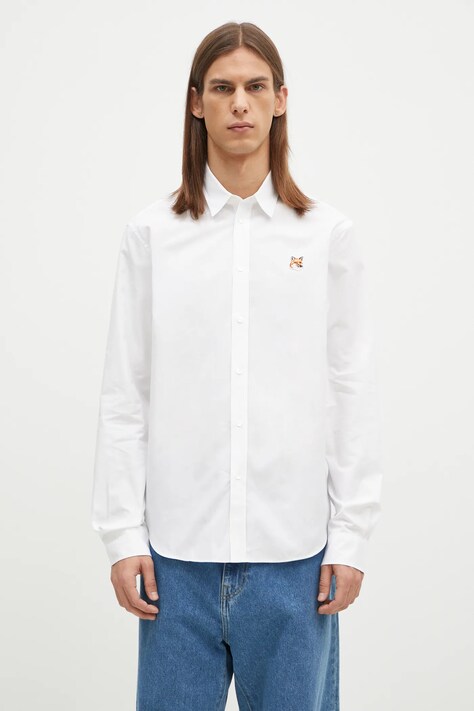Bavlněná košile Maison Kitsuné Fox Head bílá barva, regular, s klasickým límcem, MM00409WC5010