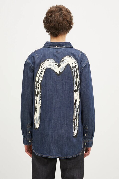 Джинсова сорочка Evisu Daicock Printed чоловіча колір синій regular класичний комір 2EAHTM4DL1031