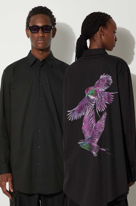 Košeľa Y-3 Graphic Shirt čierna farba, voľný strih, s klasickým golierom, JE9274