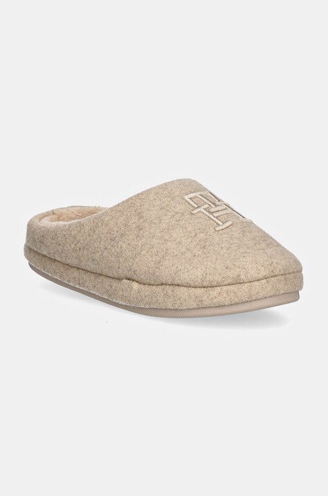 Παντόφλες Tommy Hilfiger TH EMBROIDERED BASICS SLIPPER χρώμα: μπεζ, FW0FW08135