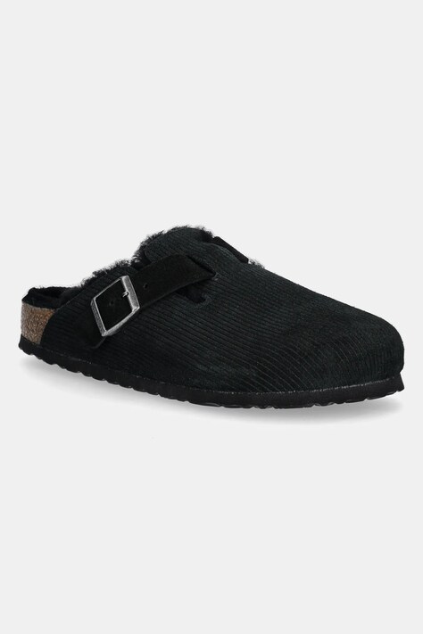 Birkenstock papuci din piele Boston Corduroy Shearling femei, culoarea negru, 1028400