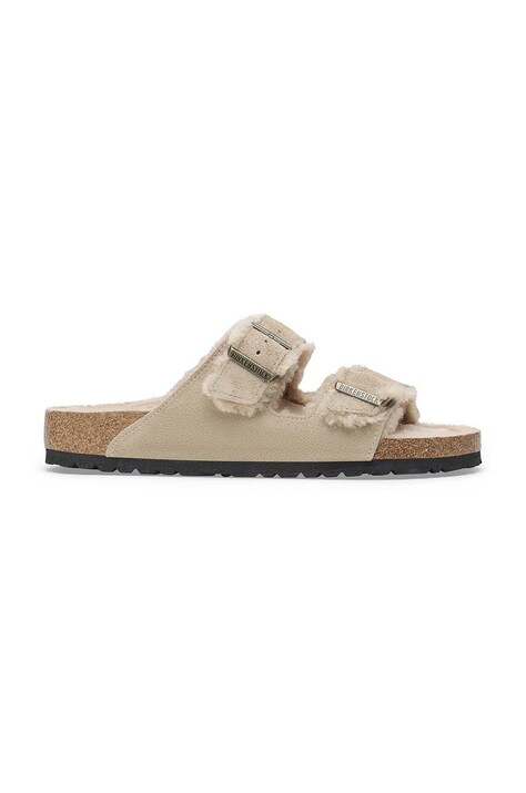 Birkenstock Klapki zamszowe Arizona Shearling damskie kolor beżowy 1028293