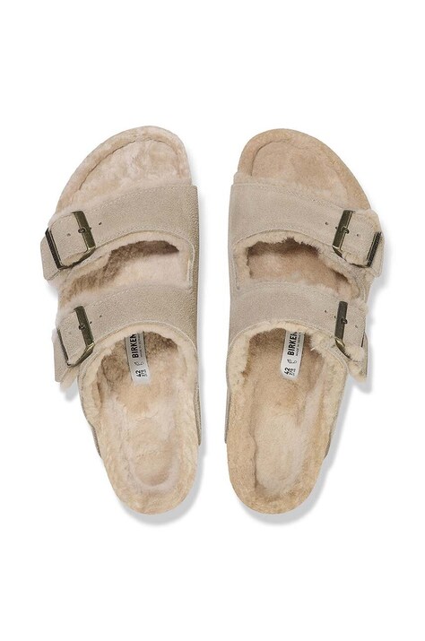 Замшеві шльопанці Birkenstock Arizona Shearling — AW24-KLD019, бежевий — фото 6