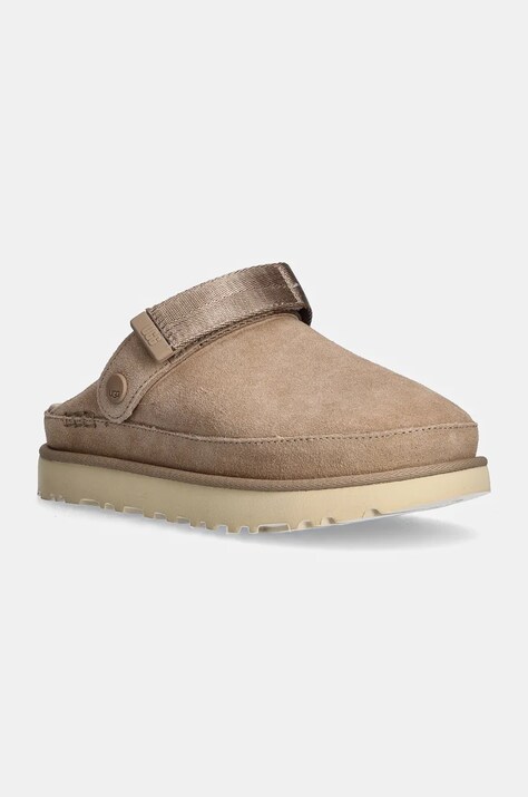 UGG papuci din piele intoarsa pentru copii Goldenstar Clog femei, culoarea bej, cu platforma, 1138252-SAN