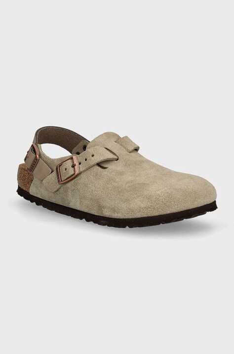 Birkenstock sandale din piele intoarsa Tokio femei, culoarea bej, 1028323