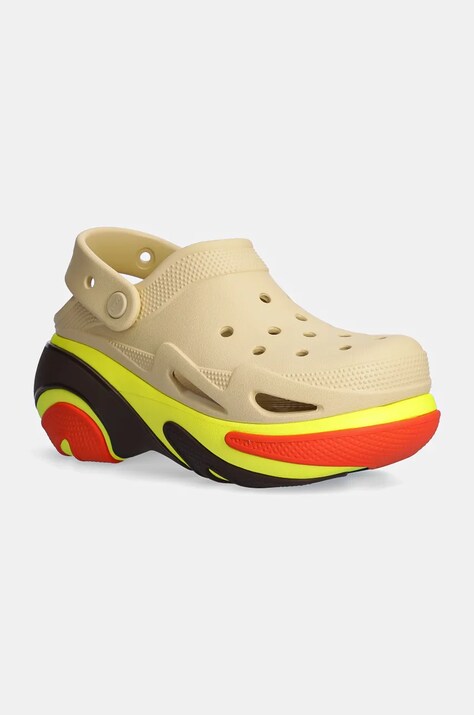 Crocs papuci Bubble Crush Clog femei, culoarea bej, cu platforma, 210061