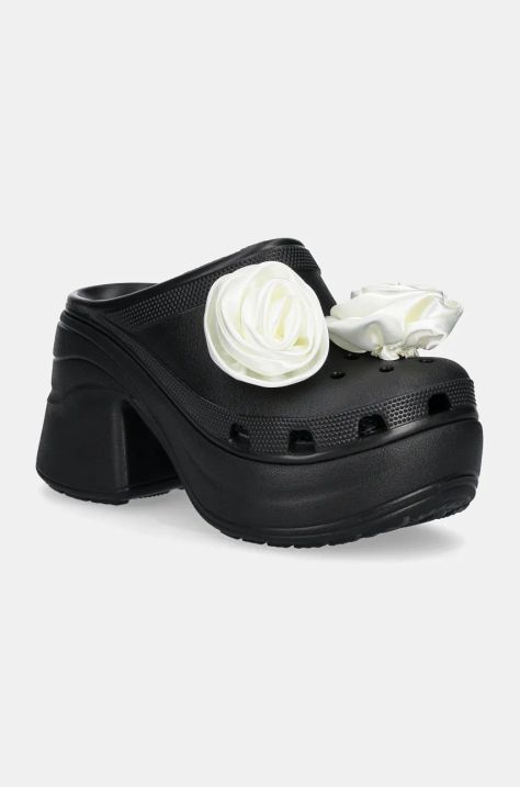 Шлепанцы Crocs Siren Rosette Clog женские цвет чёрный каблук кирпичик 210367