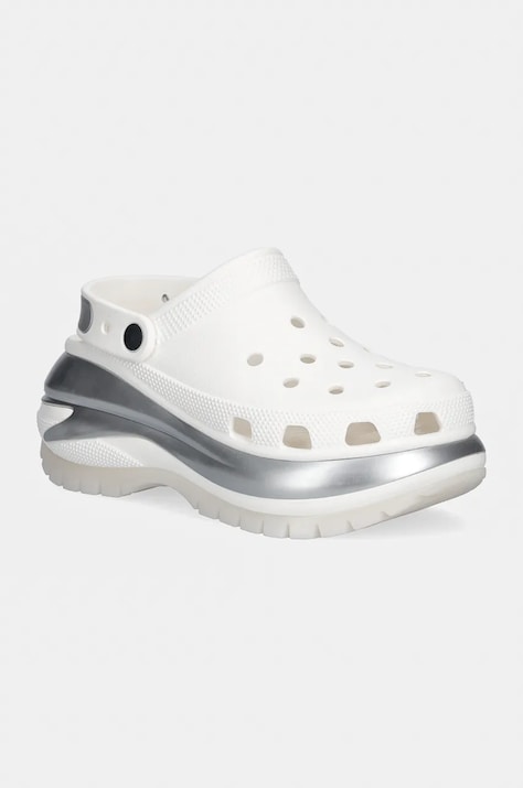 Шльопанці Crocs Mega Crush Metallic Clog жіночі колір білий на платформі 210368