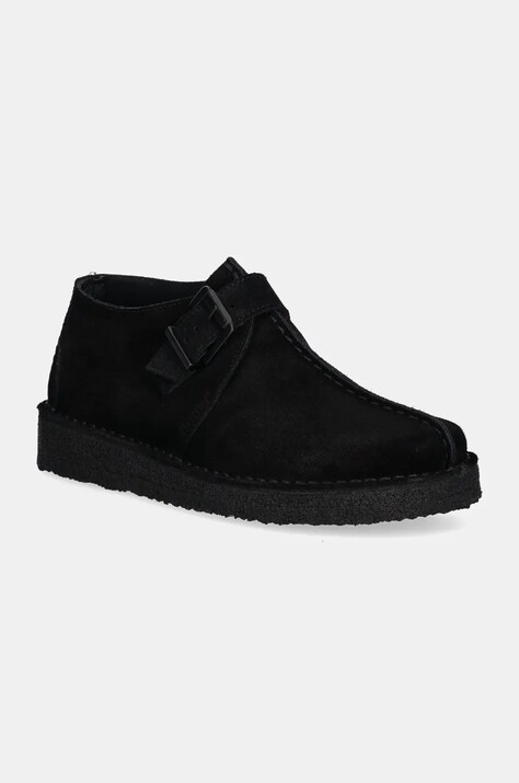 Clarks Originals półbuty zamszowe Trek Buckle damskie kolor czarny na płaskim obcasie 26177993