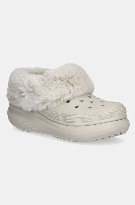 Crocs papuci de casa Furever Crush Clog culoarea bej, 208446