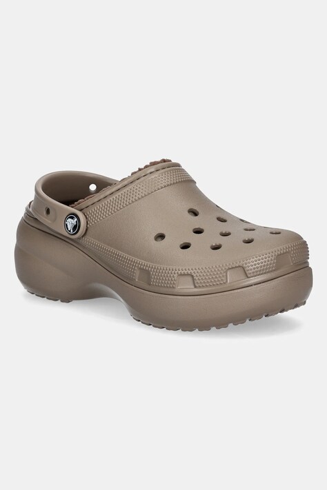 Crocs sliders Classic Platform Lined Clog women's brown color 207938.195