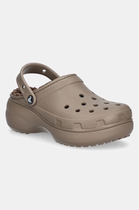 Шльопанці Crocs Classic Platform Lined Clog жіночі колір коричневий на платформі 207938.196