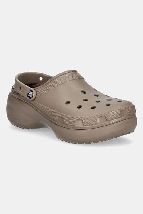 Šľapky Crocs Classic Platform Lined Clog dámske, hnedá farba, na platforme, 207938.199