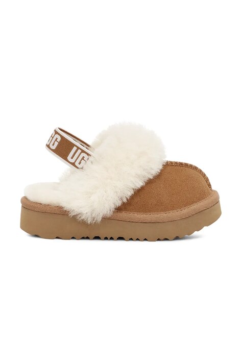 UGG papuci din piele întoarsă pentru copii FUNKETTE culoarea negru, 1130395T