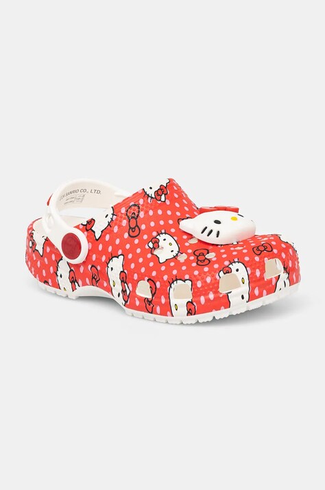 Crocs slapi copii CLASSIC HELLO KITTY RED CLOG culoarea rosu, 210577