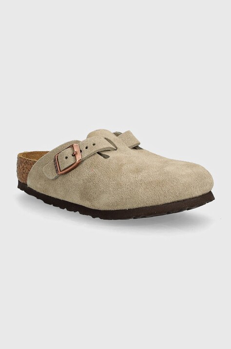 Birkenstock papuci din piele intoarsa pentru copii Boston culoarea bej, 1027875