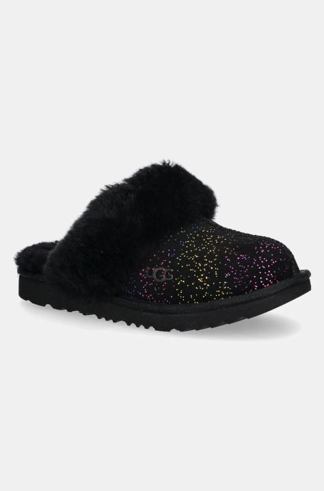 UGG papuci din piele intoarsa pentru copii COZY II SHIMMER SKY culoarea negru, 1157672K