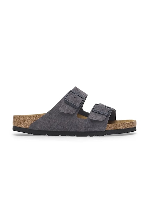 Birkenstock papuci din piele Arizona barbati, culoarea gri, 1028603