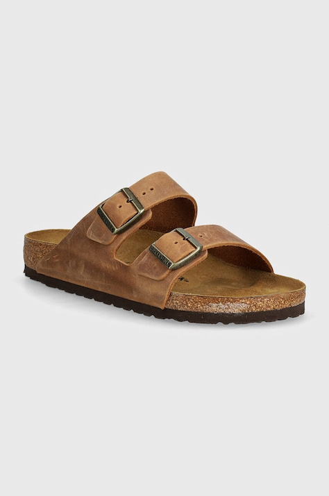 Birkenstock slapi de piele Arizona barbati, culoarea maro, 1028272