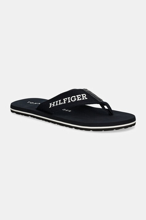 Tommy Hilfiger slapi HILFIGER MONOTYPE BEACH SANDAL barbati, culoarea albastru marin, FM0FM05237