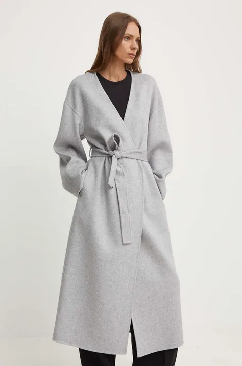 Вълнено палто Calvin Klein в сиво преходен модел K20K207086