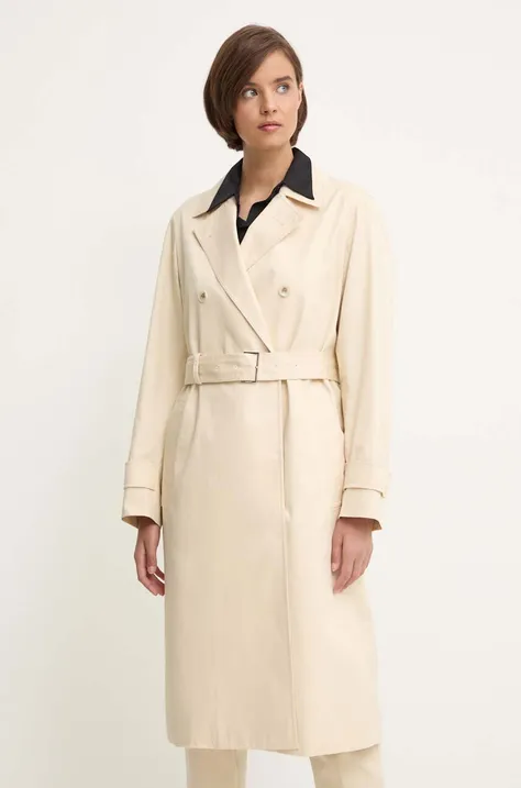 Бавовняне пальто Calvin Klein колір бежевий перехідне двобортне K20K207281