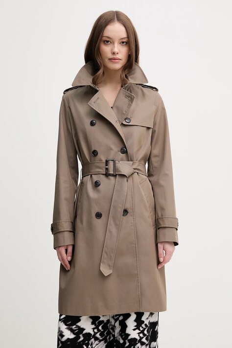 Tommy Hilfiger trencz damski kolor brązowy przejściowy dwurzędowy WW0WW42133