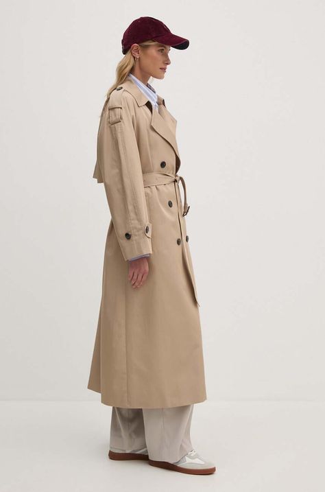 Бавовняний тренч Tommy Hilfiger колір бежевий перехідний WW0WW43336