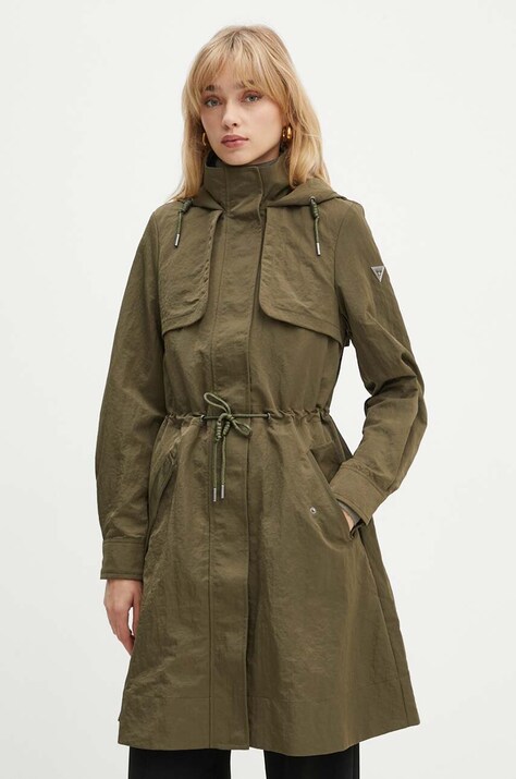 Guess geaca NATASHA femei, culoarea verde, de tranzitie, W4YL24 WGAW2