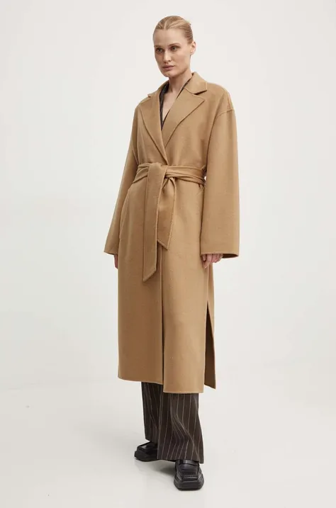 Vlnený kabát Day Birger et Mikkelsen Wright - Double Faced Wool hnedá farba, prechodný, bez zapínania, DAY65243322