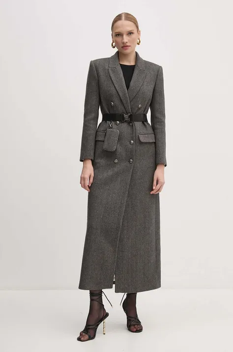 Kabát Elisabetta Franchi dámsky, šedá farba, prechodný, CP00246E2