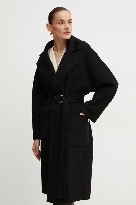 Elisabetta Franchi palton de lana culoarea negru, de tranzitie, oversize, CP54D46E2