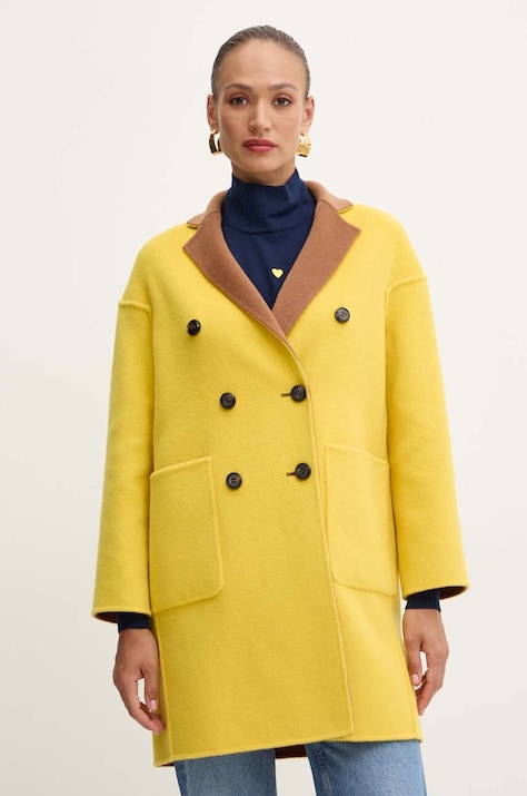 Шерстяное двустороннее пальто MAX&Co. цвет коричневый переходной двубортный 2426016011200