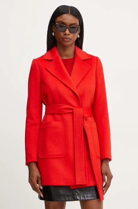 Vlnený kabát MAX&Co. červená farba, prechodný, bez zapínania, 2428086014200