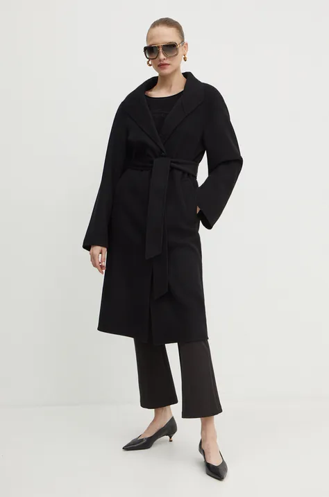 Vlnený kabát Karl Lagerfeld čierna farba, prechodný, 245W1501