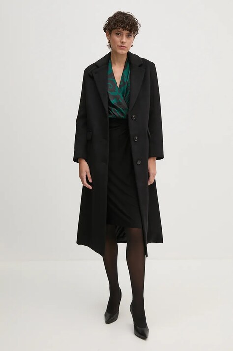 United Colors of Benetton palton din lana culoarea negru, de tranzitie, 28HFDN069