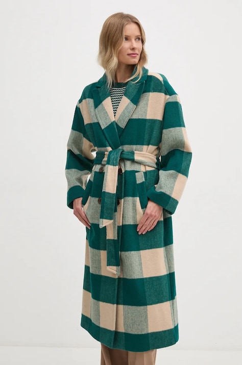 United Colors of Benetton palton din lana culoarea verde, de tranzitie, 2V4MDN065
