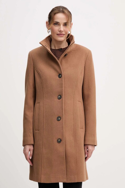 Vlněný kabát Dkny hnědá barva, DLEMW021