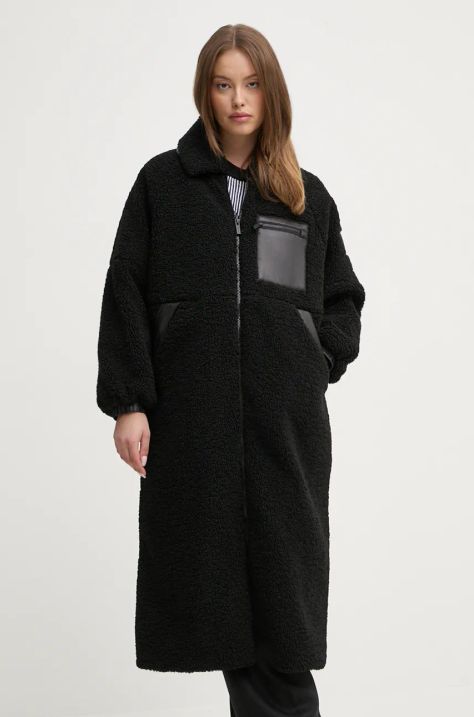 Kabát Dkny dámský, černá barva, přechodný, oversize, DJ4J6029