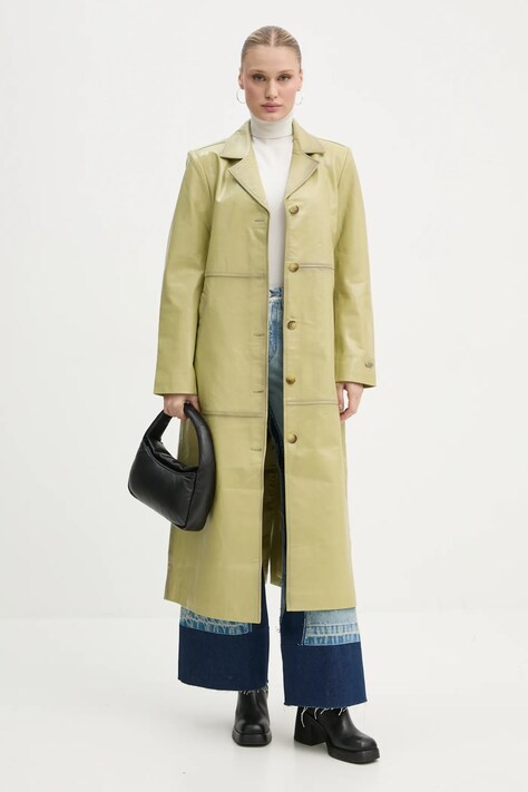 Шкіряний плащ Résumé CynthiaRS жіночий колір зелений зимовий 222881243