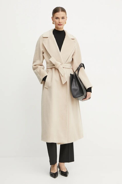 Weekend Max Mara palton de lana culoarea bej, de tranzitie, 2425016102600